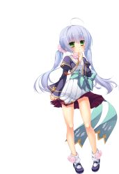 Rule 34 | 1girl, bare legs, blue hair, blush, dress, full body, green eyes, highres, houtou, jacket, katagiri hinata, koihime musou, long hair, mary janes, official art, shoes, smile, socks, solo, transparent background, twintails