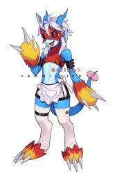 Rule 34 | armor, digimon, digimon (creature), dragon, fladramon, full body, highres, maid, simple background, solo, tail, white background