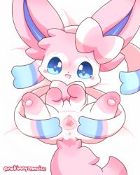 Rule 34 | 1girl, animal hands, animated, animated gif, anus, blue eyes, blue sclera, blush, blush stickers, bow, chibi, clitoris, closed eyes, colored sclera, creatures (company), from above, furry, game freak, gen 6 pokemon, half-closed eyes, happy sex, heart, heart-shaped pupils, invisible penis, leg lift, legs up, long ears, looking at viewer, looking up, lying, nakimayo, nintendo, no humans, nude, on back, open mouth, pawpads, pokemon, pokemon (creature), pussy, pussy juice, ribbon, sex, smile, spread pussy, sylveon, symbol-shaped pupils, tail, uncensored, urethra, vaginal