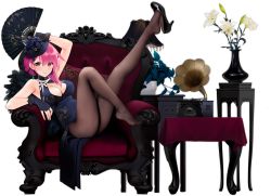 Rule 34 | 1girl, azur lane, black prince (azur lane), black prince (fair maid spring) (azur lane), blush, breasts, china dress, chinese clothes, cleavage, cleavage cutout, clothing cutout, couch, dress, earrings, gloves, hat, high heels, highres, jewelry, large breasts, looking at viewer, official alternate costume, official art, open mouth, pantyhose, phonograph, pink eyes, pink hair, solo, suisai (suisao), transparent background