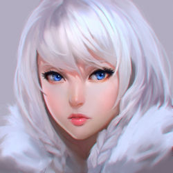 Rule 34 | 1girl, blue eyes, blush, braid, chaosringen, chromatic aberration, eyelashes, highres, lips, long hair, looking at viewer, nose, original, parted lips, portrait, realistic, silver hair, solo, twin braids
