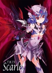 Rule 34 | 00s, 1girl, bare shoulders, bat wings, blue hair, breasts, cleavage, destiny gundam, gundam, gundam seed, gundam seed destiny, mecha musume, navel, no nose, pointy ears, raptor7, red eyes, remilia scarlet, small breasts, smile, solo, thighhighs, touhou, wings, zettai ryouiki