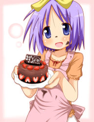 Rule 34 | 00s, apron, birthday, cake, chocolate, food, food on face, fruit, hiiragi tsukasa, lucky star, minami (colorful palette), pastry, solo, strawberry