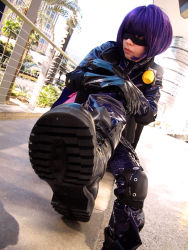 Rule 34 | boots, cosplay, explosive, grenade, hit-girl, kick-ass, photo (medium), pouch, purple hair, skirt, sniperplushie, solo