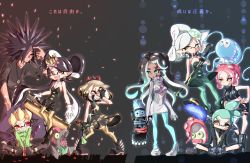 Rule 34 | + +, 3boys, 5girls, absurdres, alternate headwear, asymmetrical sleeves, bizen (splatoon), black dress, black footwear, black gloves, black hair, black headwear, black jumpsuit, black shirt, black shorts, black skirt, blaster (splatoon), blonde hair, blurry, bokeh, boots, breasts, brown eyes, brown hair, brown headwear, brown legwear, butterfly sitting, c.q. cumber (splatoon), callie (splatoon), cephalopod eyes, cleavage cutout, closed mouth, clothing cutout, commentary, conductor, crown, dark skin, depth of field, detached collar, dress, earrings, evil grin, evil smile, facial tattoo, fang, fingerless gloves, frown, gloves, gradient hair, green eyes, green hair, green legwear, grey dress, grey hair, grin, hand in pocket, hand on own face, hand on own hip, hand over eye, headgear, headphones, headphones around neck, hero charger (splatoon), hero roller (splatoon), high heel boots, high heels, highres, holding, holding weapon, inkling, inkling boy, inkling player character, jacket, jellyfish (splatoon), jewelry, jumpsuit, leaning forward, light particles, long hair, long sleeves, marie (splatoon), marina (splatoon), medium breasts, medium dress, miniskirt, mole, mole under eye, mole under mouth, multicolored hair, multiple boys, multiple girls, navel, necklace, nintendo, octoling, octoling player character, octotrooper, pantyhose, pearl (splatoon), pencil skirt, pointy ears, red eyes, red hair, salmonid, sharp teeth, shirt, short dress, short jumpsuit, shorts, sitting, skirt, sleeveless, sleeveless dress, small breasts, smile, smirk, spiked boots, spiked hair, splat dualies (splatoon), splatoon (series), splatoon 2, spyke (splatoon), squidbeak splatoon, standing, strapless, strapless dress, sukeo (nunswa08), tattoo, teeth, tentacle hair, thigh strap, topknot, translation request, uneven sleeves, very long hair, vest, weapon, white footwear, white gloves, yellow eyes, yellow jacket, yellow vest