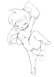 Rule 34 | 1girl, arm up, armpits, blush, bottomless, bracelet, breasts, closed eyes, greyimpaction, groin, high heels, highres, jewelry, large breasts, legs, long hair, monochrome, navel, penis, pussy, sex, shantae, shantae (series), shoes, solo, sweat, thighs, tiara, uncensored
