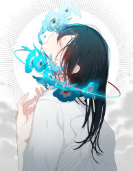 Rule 34 | 1girl, absurdres, blood, blouse, blue flower, blue hair, canarinu, closed eyes, flower, from side, highres, long hair, original, poppy (flower), shirt, solo, tagme, white shirt