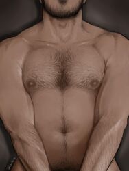 Rule 34 | 1boy, abs, absurdres, adam&#039;s apple, arm hair, bara, beard, blank page drawings, chest hair, completely nude, facial hair, hairy, head out of frame, highres, male focus, male pubic hair, mature male, muscular, muscular male, navel, navel hair, nipples, nude, original, out-of-frame censoring, pectorals, pubic hair, pubic hair peek, realistic, solo, stomach, v arms, veins, veiny arms