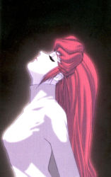 Rule 34 | 1girl, black background, char&#039;s deleted affair, closed eyes, from side, gundam, haman karn, long hair, long sleeves, looking up, pink hair, simple background, solo, turtleneck, very long hair
