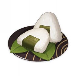 Rule 34 | artist request, commentary, english commentary, food, food focus, game cg, genshin impact, leaf, lowres, no humans, official art, onigiri, plate, rice, seaweed, simple background, still life, third-party source, transparent background