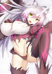 Rule 34 | 1girl, agrius metamorphosis, ahoge, animal ears, atalanta alter (fate), atalanta (fate), breasts, cat ears, collar, fate/grand order, fate (series), green eyes, highres, large breasts, long hair, navel, open mouth, satou rin (gobugabuge), silver hair, solo, thighhighs, very long hair