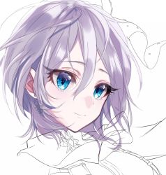 Rule 34 | 1girl, anastasia (idolmaster), bad id, bad pixiv id, blue eyes, close-up, crescent, crescent earrings, earrings, idolmaster, idolmaster cinderella girls, jewelry, misumi (macaroni), short hair, silver hair, smile, solo, star (symbol), star earrings