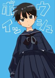 Rule 34 | 1girl, blue background, haida katsuretsu, highres, original, school uniform, solo, tagme