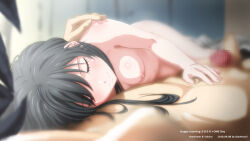 Rule 34 | 1boy, 1girl, artist name, black hair, blurry, blush, breasts, censored, character name, closed eyes, closed mouth, completely nude, dated, depth of field, foreshortening, gakehuchi1, hand on another&#039;s stomach, hetero, highres, hikigaya hachiman, hug, indoors, long hair, lying, mosaic censoring, nose, nude, on back, on side, penis, pov, sleeping, small breasts, yahari ore no seishun lovecome wa machigatteiru., yukinoshita yukino