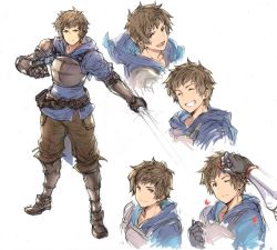 Rule 34 | 10s, 1boy, adjusting hair, armor, bad id, bad twitter id, belt, breastplate, brown eyes, expressions, closed eyes, fighter (granblue fantasy), gauntlets, gran (granblue fantasy), granblue fantasy, hood, hoodie, male focus, natsuno (natsuno a1), percival (granblue fantasy), petals, simple background, smile, sword, weapon, white background