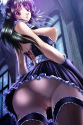 Rule 34 | 1girl, ass, breasts, censored, game cg, highres, indoors, long hair, maid, nipples, no panties, pussy, red eyes, skirt, sodom no shima: night of blind, solo
