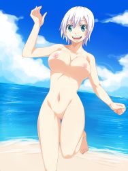Rule 34 | 1girl, absurdres, beach, blue eyes, breasts, fairy tail, highres, large breasts, lisanna strauss, nude, pussy, uncensored, water, white hair