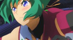 Rule 34 | 10s, 1girl, animated, animated gif, aquarion (series), aquarion evol, bare shoulders, breasts, cockpit, green hair, lowres, navel, non-web source, pilot suit, screencap, self clothes tearing, solo, tearing clothes, torn clothes, zessica wong