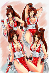 Rule 34 | 1girl, breasts, brown eyes, brown hair, colored skin, colorful, doodle, expressionless, fatal fury, kunoichi, large breasts, lips, lipstick, looking at viewer, makeup, outline, penzoom, ponytail, shiranui mai, sketch, snk, the king of fighters