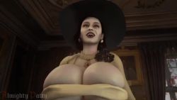 Rule 34 | 1boy, 1girl, 20s, 3d, alcina dimitrescu, almightypatty, animated, artist name, black hair, black headwear, bouncing, bouncing breasts, breasts, breasts out, capcom, carrying, clothed female nude male, dress, earrings, erection, flower, hat, headwear request, hetero, huge breasts, indoors, jewelry, leg lock, lipstick, makeup, necklace, no bra, nude, paizuri, pale skin, penis, red lips, resident evil, resident evil village, rubbing, shiny skin, short hair, size difference, smile, uncensored, vampire, video, virt-a-mate, walking, watch, white dress, yellow eyes
