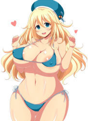 Rule 34 | 10s, 1girl, :d, afuro, aqua eyes, areola slip, atago (kancolle), blonde hair, blush, breasts, cleavage, covered erect nipples, curvy, hat, huge breasts, kantai collection, long hair, looking at viewer, navel, open mouth, plump, smile, solo, thick thighs, thighs, wide hips