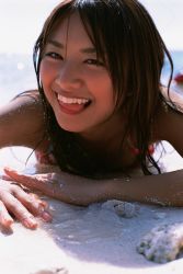 Rule 34 | beach, bikini, highres, kamata natsumi, photo (medium), sand, swimsuit, wet, wet hair