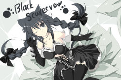 Rule 34 | 1girl, animal ears, bell, black eyes, black hair, black thighhighs, breasts, cat ears, cat girl, cat tail, cleavage, dress, elbow gloves, female focus, gloves, goth fashion, large breasts, lingerie, long hair, one eye closed, original, paw print, ribbon, satomi (black scarecrow), smile, solo, tail, thighhighs, underwear, wink