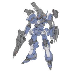 Rule 34 | armored core, armored core: nexus, full body, gun, highres, holding, holding gun, holding weapon, labombardier!, mecha, mecha focus, no humans, oracle (armored core), rifle, robot, science fiction, shoulder cannon, simple background, standing, weapon, white background