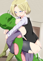 Rule 34 | 1boy, 1girl, android 18, animankan, blonde hair, blue eyes, breasts, cum, dragon ball, dragonball z, highres, penis, piccolo, sex