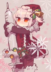 Rule 34 | 1girl, bell, black gloves, bow, fate/grand order, fate (series), florence nightingale (fate), florence nightingale (santa) (fate), fur trim, gloves, hat, negi (ulog&#039;be), pantyhose, pink hair, red eyes, santa hat, solo, syringe
