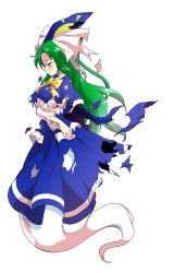 Rule 34 | 1girl, blue dress, blue hat, bow, bowtie, cape, capelet, crying, crying with eyes open, dairi, dress, from side, full body, ghost tail, green eyes, green hair, hand on own arm, hat, hat ribbon, highres, holding own arm, long hair, long sleeves, looking away, looking down, matching hair/eyes, mima (touhou), ribbon, simple background, solo, tears, torn cape, torn clothes, torn ribbon, torn sleeves, touhou, touhou (pc-98), transparent background, white background, white ribbon, yellow bow, yellow bowtie