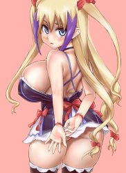 Rule 34 | 00s, 1girl, asanagi, ass, blonde hair, blue eyes, bow, breasts, dragonaut, dress, hair bow, huge breasts, jacqueline baumgold, large breasts, long hair, low-tied long hair, multiple hair bows, quad tails, ribbon, sideboob, solo, thighhighs