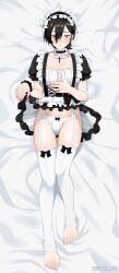 Rule 34 | 1boy, absurdres, bed sheet, black bow, black hair, blush, bow, bulge, choker, clothes lift, collarbone, commentary, cross pendant, crossdressing, dakimakura (medium), dress, dress lift, english commentary, eyelashes, frilled choker, frilled dress, frilled hairband, frills, full body, gothic lolita, hair between eyes, hairband, highres, kurosu jun, lolita fashion, looking at viewer, lying, male focus, on back, panties, pectoral cleavage, pectorals, persona, persona 2, puffy short sleeves, puffy sleeves, red eyes, risuko.exe (artist), short hair, short sleeves, skindentation, solo, suspenders, sweatdrop, thighhighs, toeless legwear, toes, trap, twitter username, underwear, white panties, white thighhighs