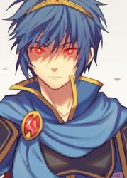 Rule 34 | 1boy, armor, blue eyes, blue hair, cape, fire emblem, fire emblem: mystery of the emblem, looking at viewer, male focus, marth (fire emblem), nintendo, red eyes, short hair, simple background, solo, spoilers, super smash bros., tiara, wusagi2