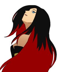 Rule 34 | 1girl, back, bare shoulders, black hair, blue eyes, breasts, crow (gravity daze), detached sleeves, gravity daze, gravity daze 2, hair over one eye, long hair, looking at viewer, multicolored hair, red hair, solo, two-tone hair