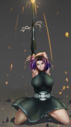 Rule 34 | 1girl, arm cannon, armpits, arms up, artist request, bare shoulders, belt, belted dress, black dress, blue hair, boku no hero academia, boots, breasts, dress, evil smile, eyebrows, eyelashes, facing viewer, female focus, firing, full body, gun, highres, knee boots, kneeling, lady nagant, large breasts, legs, looking at viewer, medium dress, multicolored hair, muscular, muscular arms, muscular female, neck, parted bangs, pink eyes, pink hair, pointing, pointing up, rifle, sidelocks, sleeveless, sleeveless dress, smile, smoke, smug, sniper rifle, sparkle, thighs, turtleneck, turtleneck dress, two-tone hair, utility belt, weapon, white footwear