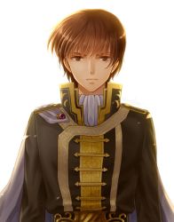 Rule 34 | 1boy, bad id, bad twitter id, brown eyes, brown hair, cape, european clothes, fire emblem, fire emblem: genealogy of the holy war, hanasaki komugi, looking at viewer, male focus, nintendo, portrait, quan (fire emblem), simple background, solo, white background