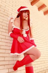 Rule 34 | 1girl, asian, breasts, chouzuki maryou, cosplay, curvy, hat, hip focus, large breasts, photo (medium), plump, red hair, santa costume, santa hat, solo, thick thighs, thighs, wide hips