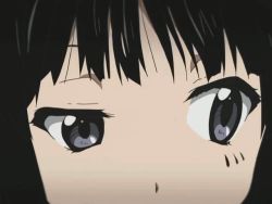 Rule 34 | 00s, 1girl, akiyama mio, animated, animated gif, black hair, don&#039;t say &quot;lazy&quot;, eye focus, grey eyes, k-on!, looking away, looking back, non-web source, portrait, shifty eyes, solo, uneven eyes