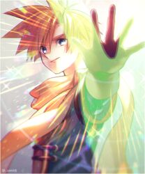 Rule 34 | 1boy, blonde hair, blue eyes, gloves, golden sun, isaac (golden sun), leather, leather gloves, looking at viewer, male focus, nintendo, oas, psychic, scarf, short hair, solo, spiked hair, super smash bros., upper body, yellow scarf