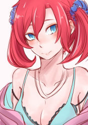 Rule 34 | 1girl, artist request, bandai, bare shoulders, blue eyes, blush, bra, breasts, cleavage, digimon, digimon story: cyber sleuth, digimon story: cyber sleuth hacker&#039;s memory, female focus, long hair, looking at viewer, medium breasts, red hair, shiramine nokia, solo, twintails, underwear, upper body