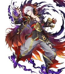 Rule 34 | 1boy, black coat, body markings, brown gloves, clenched teeth, coat, fire emblem, fire emblem awakening, fire emblem heroes, gloves, highres, hood, hooded coat, nintendo, non-web source, official alternate costume, official art, possessed, red eyes, reveal, robin (fire emblem), robin (male) (fell reincarnation) (resplendent) (fire emblem), robin (male) (fire emblem), scar, solo, teeth, torn clothes, torn coat, torn gloves, white hair