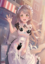 Rule 34 | 1girl, artist request, blush, bra, breasts, brown eyes, censored, censored nipples, female focus, grey hair, highres, long hair, looking at viewer, love live!, love live! school idol project, minami kotori, outdoors, panties, see-through, small breasts, solo, standing, torn clothes, underwear