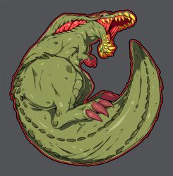 Rule 34 | bad id, bad tumblr id, deviljho, from side, full body, grey background, highres, monster, monster hunter (series), no humans, open mouth, outline, red outline, simple background, slugbox, white eyes