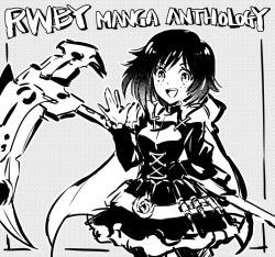 Rule 34 | 1girl, cape, commentary, crescent rose, english text, greyscale, iesupa, monochrome, pantyhose, ruby rose, rwby, scythe, solo, title, waving