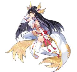 Rule 34 | 1girl, :d, ark order, artist request, bare shoulders, black hair, bow, breasts, claw (weapon), detached sleeves, dress, full body, hair ornament, head wings, large breasts, long hair, long sleeves, looking at viewer, official art, open mouth, pelvic curtain, red bow, scroll, shoes, side slit, sideboob, sidelocks, sleeve cuffs, smile, solo, tachi-e, thighhighs, transparent background, v-shaped eyebrows, variant set, very long hair, waist bow, weapon, white dress, white thighhighs, wings, xuannu (ark order), yellow eyes, yin yang