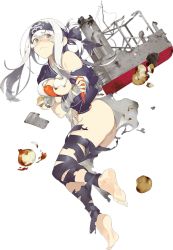 Rule 34 | 10s, 1girl, barefoot, blue eyes, blush, breasts, feet, kamoi (kancolle), kantai collection, long hair, medium breasts, official art, silver hair, soles, toes, torn clothes, transparent background, vegetable