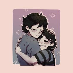 Rule 34 | 1boy, 1girl, absurdres, andrew graves (the coffin of andy and leyley), ashley graves, black hair, blush, closed eyes, hand on another&#039;s head, highres, hug, ivanairy, light smile, s, siblings, smile, the coffin of andy and leyley