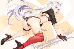 Rule 34 | 1girl, ahoge, all fours, ass, bikini, black bikini, black jacket, breasts, commentary request, danta, fate/grand order, fate (series), floating hair, gloves, hair between eyes, high heels, jacket, jeanne d&#039;arc alter (swimsuit berserker) (fate), jeanne d&#039;arc (fate), jeanne d&#039;arc alter (fate), jeanne d&#039;arc alter (swimsuit berserker) (fate), large breasts, long hair, looking at viewer, multicolored background, o-ring, parted lips, red thighhighs, shrug (clothing), signature, single thighhigh, solo, swimsuit, thigh strap, thighhighs, title, yellow eyes