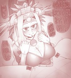 Rule 34 | 1boy, 1girl, ^^^, aztec, blush, breasts squeezed together, breasts, closed mouth, clothed sex, commentary, commission, ekz (robotekz), english commentary, english text, fate (series), hair ornament, happy sex, headband, heart, hetero, highres, large breasts, long hair, looking at viewer, monochrome, motion lines, paizuri, paizuri under clothes, penis, poncho, pov, quetzalcoatl (fate), red theme, smile, solo focus, speech bubble, sweat, uncensored